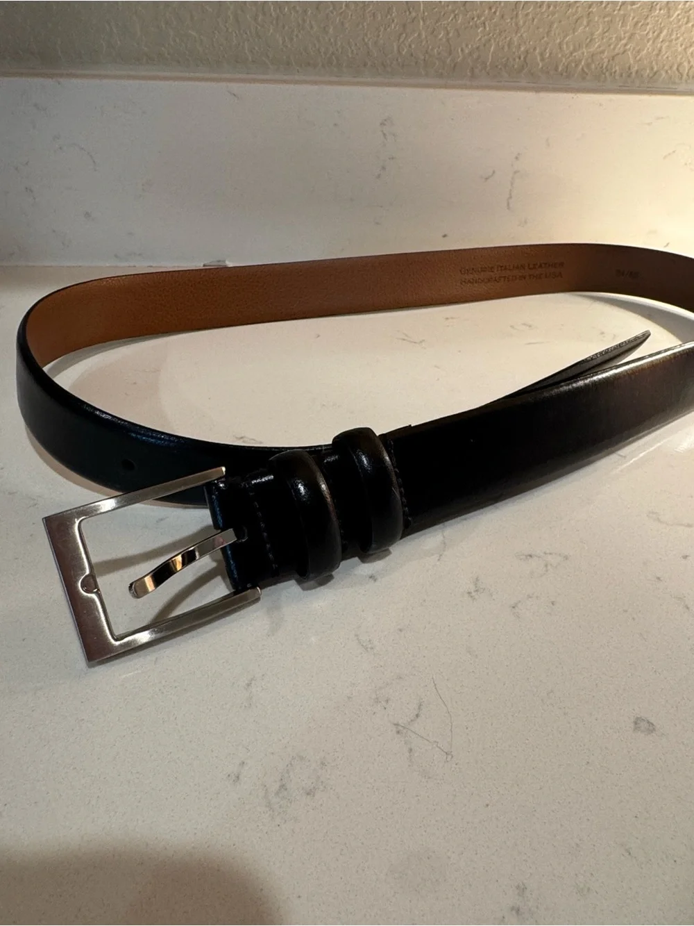 Classic Black Leather Belt with Silver Buckle - Unbranded